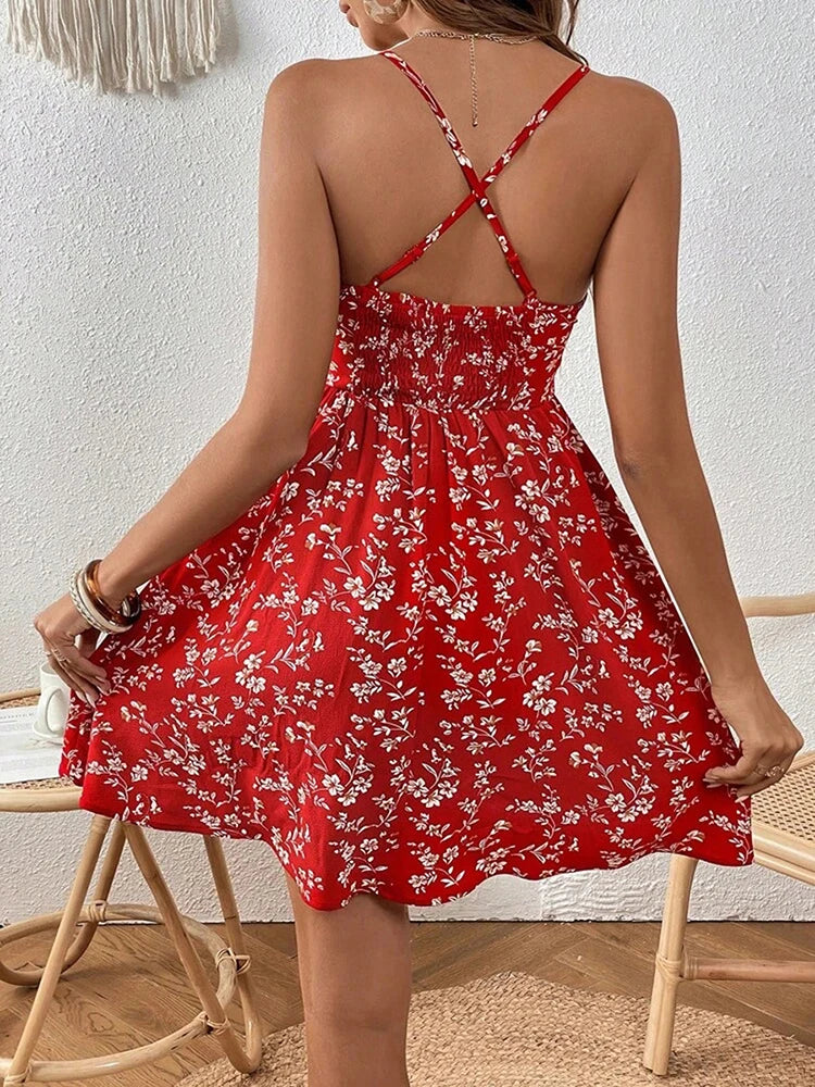 Lara - Rotes Blumen Minikleid