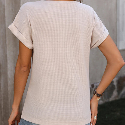 Clara - Beige Strukturiertes T-Shirt
