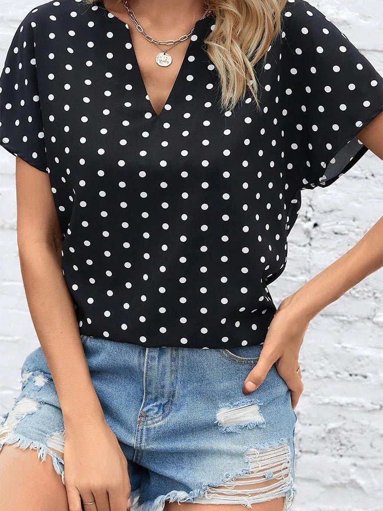 Klara - Schwarzes Polka-Dot-Blusentop