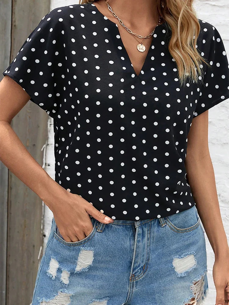 Klara - Schwarzes Polka-Dot-Blusentop