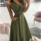 Clara - Schwarzes V-Ausschnitt Langarmkleid
