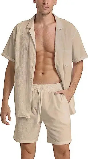Schwarzes Kurzarm-Hemd und Shorts Set für Herren – Elegant und Vielseitig