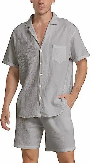 Schwarzes Kurzarm-Hemd und Shorts Set für Herren – Elegant und Vielseitig