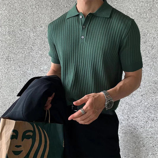 MARCUS - Atmungsaktives Gestreiftes Retro-Strick-Herren-Polo-Shirt