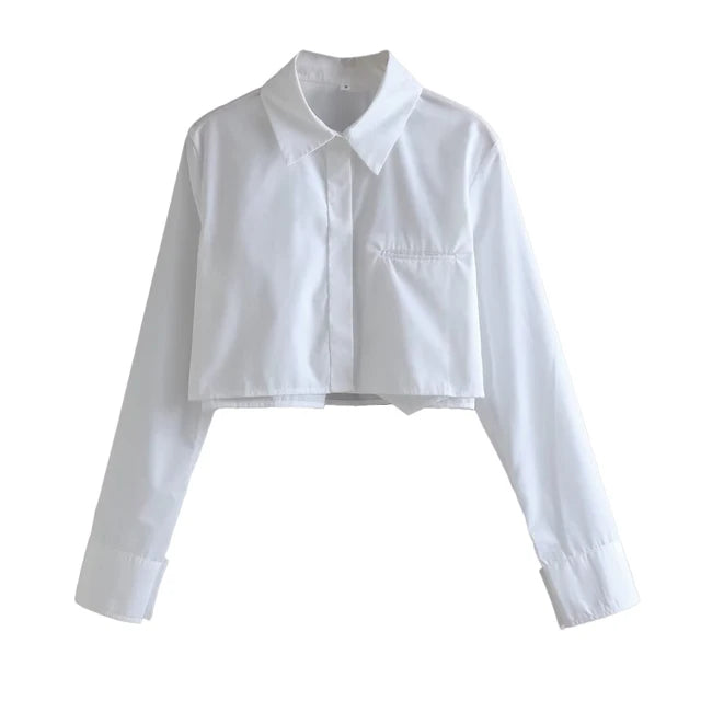 Julia - Damen Vintage Langarm-Cropped-Shirt