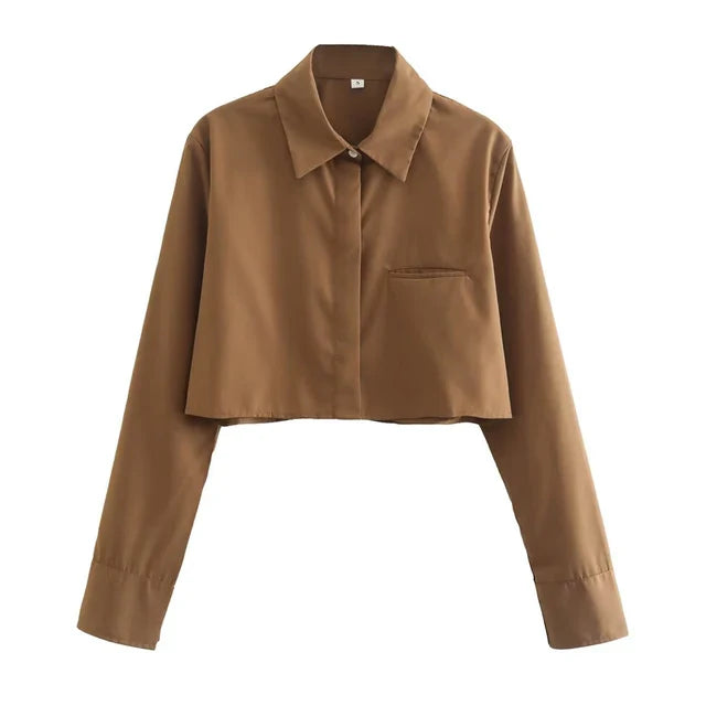 Julia - Damen Vintage Langarm-Cropped-Shirt