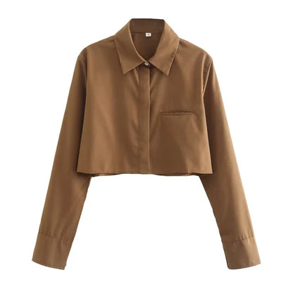 Julia - Damen Vintage Langarm-Cropped-Shirt