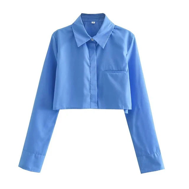 Julia - Damen Vintage Langarm-Cropped-Shirt