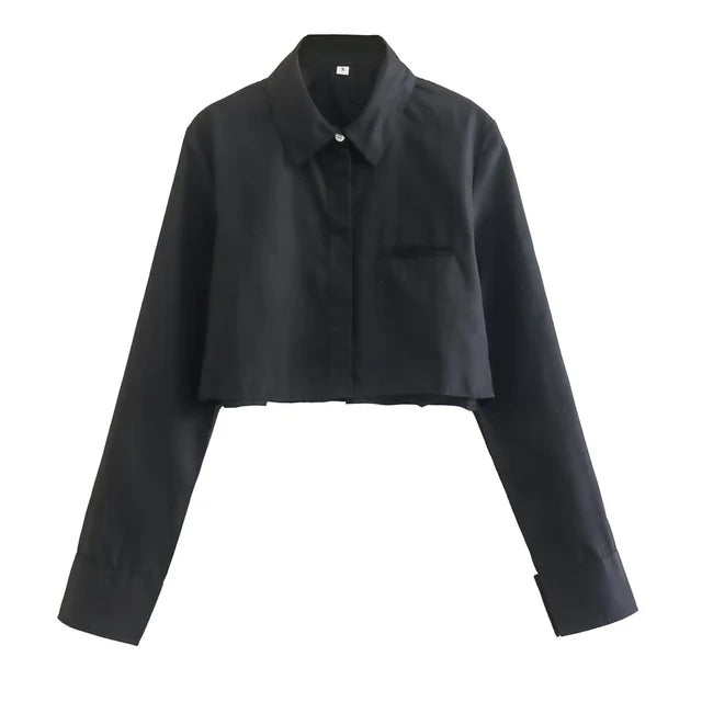 Julia - Damen Vintage Langarm-Cropped-Shirt