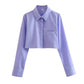 Julia - Damen Vintage Langarm-Cropped-Shirt