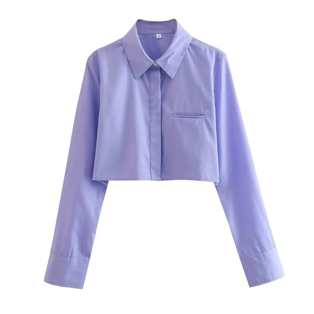 Julia - Damen Vintage Langarm-Cropped-Shirt