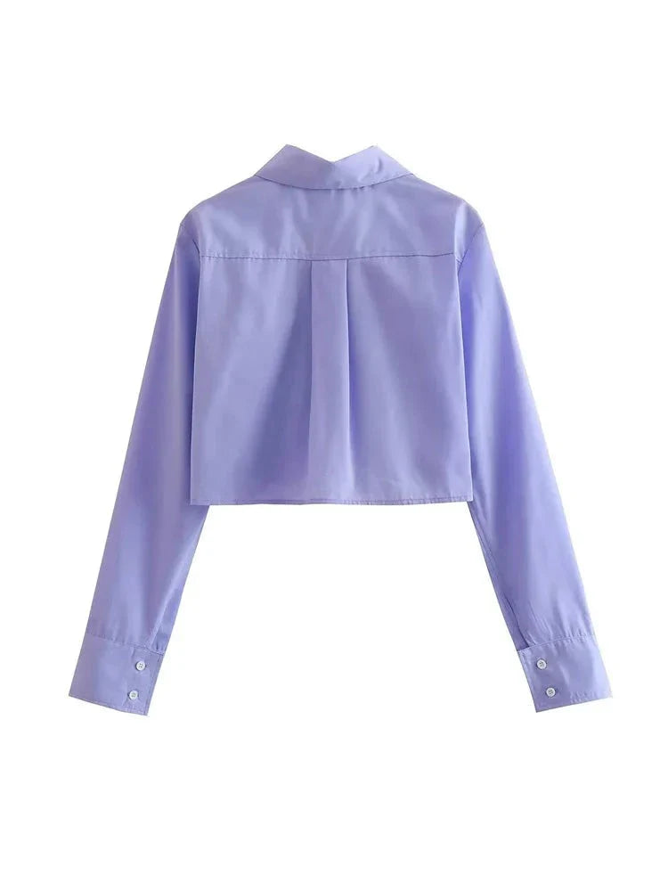Julia - Damen Vintage Langarm-Cropped-Shirt