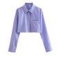 Julia - Damen Vintage Langarm-Cropped-Shirt
