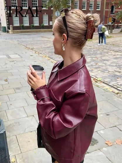 Lederjacke mit Reißverschluss & Brusttasche für Herbst/Winter