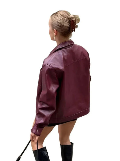 Lederjacke mit Reißverschluss & Brusttasche für Herbst/Winter