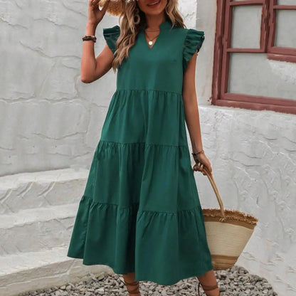 Sophia - Königsblaues Maxikleid mit Volants