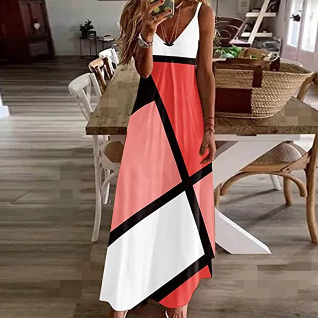 Lara - Grafisches Maxikleid in Türkis