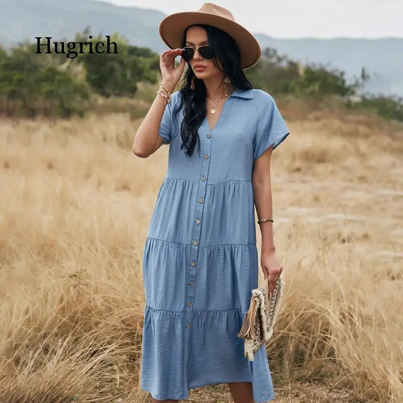 Sienna - Kornblumenblaues Midi-Kleid