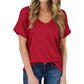 Anna - Schlichtes Schwarzes V-Ausschnitt T-Shirt