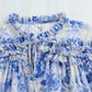 Katharina - Damen Bluse im Vintage-Stil mit halbtransparentem, bedrucktem Design, gerüschten Details und Kordelzug