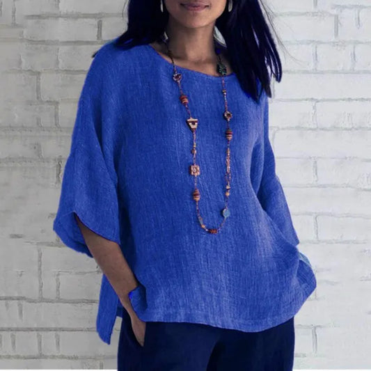 Blaues Leinen-Shirt mit Weiten Ärmeln - Clara