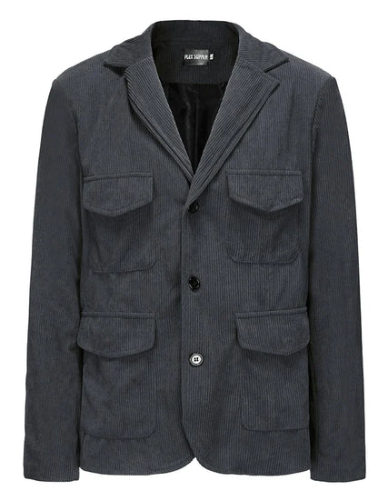 Luis - Einfarbige Vintage-Cordjacke mit mehreren Taschen für Herren