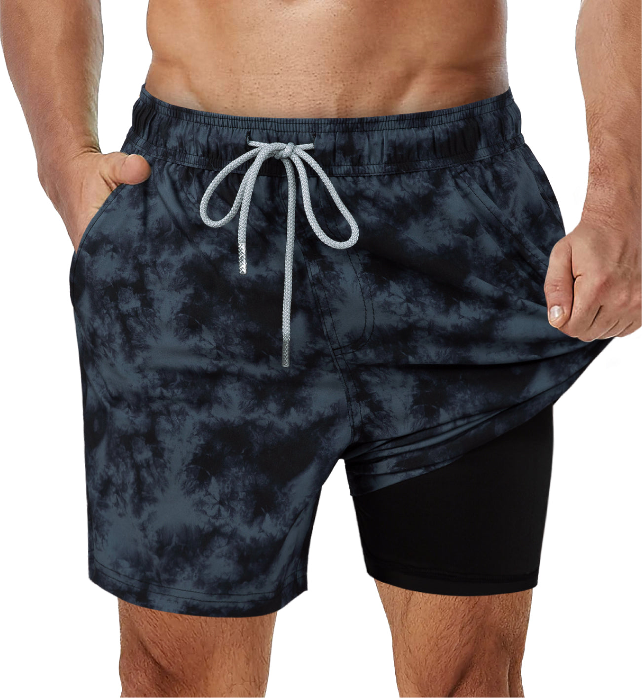 Marineblaue Badeshorts mit lebendigem