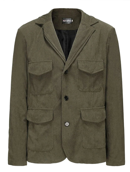 Luis - Einfarbige Vintage-Cordjacke mit mehreren Taschen für Herren