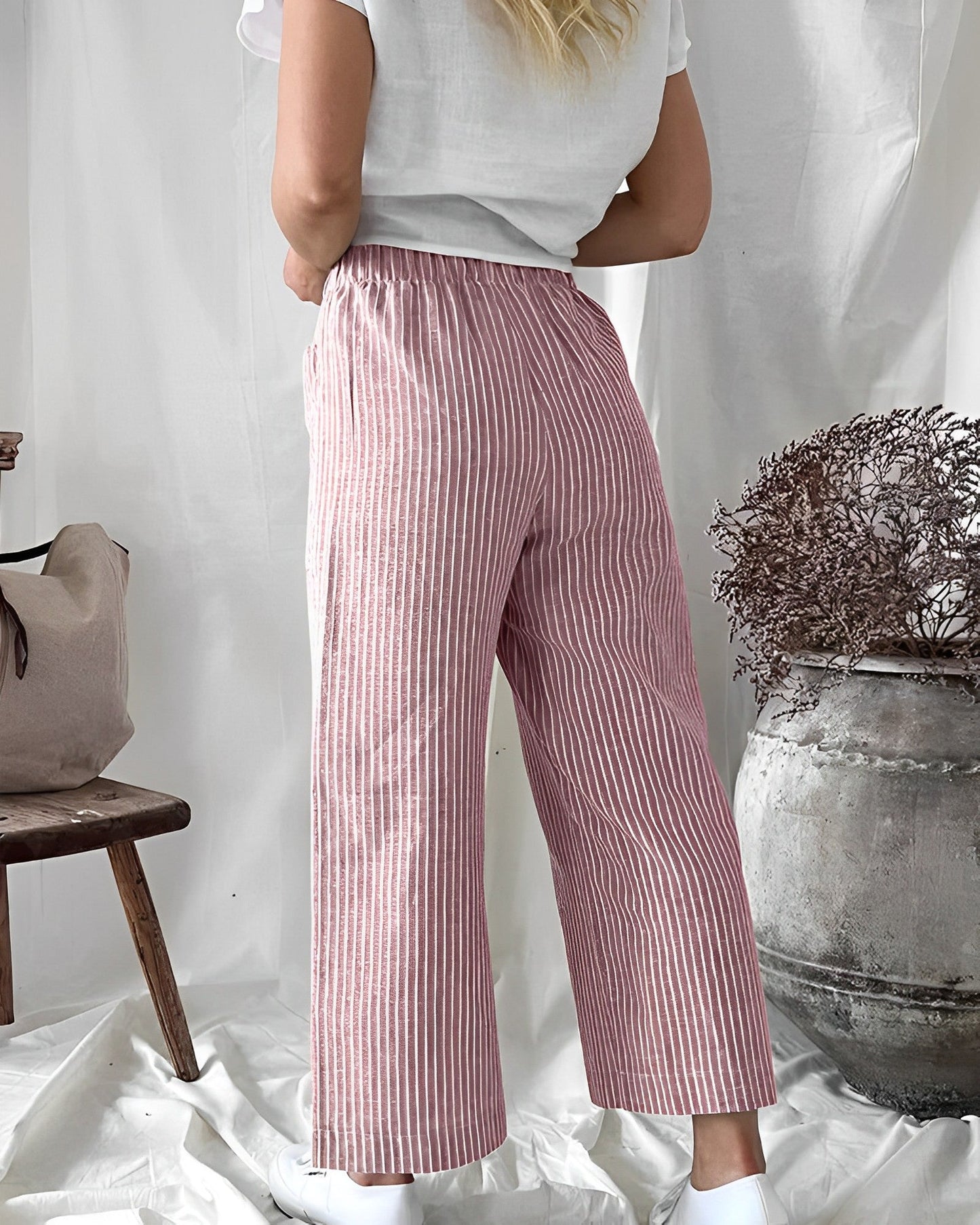 Clea - Weicher Stoff Gestreifte Hose