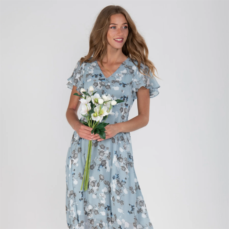 Maxikleid mit Schmetterlingsärmeln und Blumenmuster - Floral