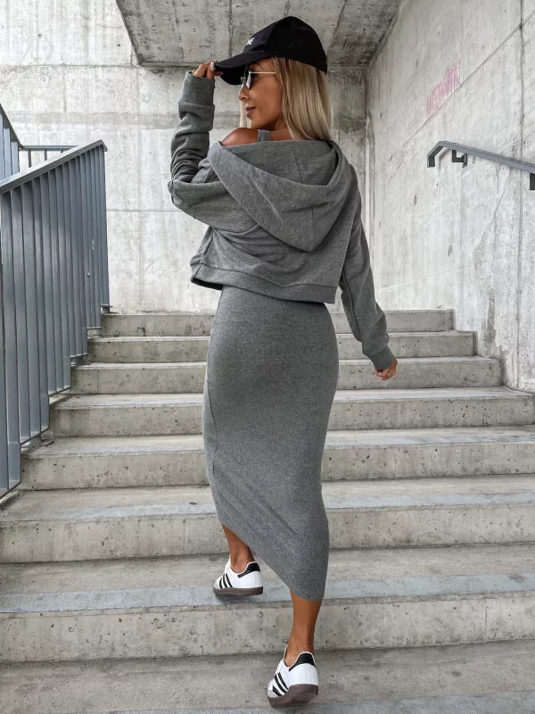 ELEGANTES KLEID UND SWEATSHIRT