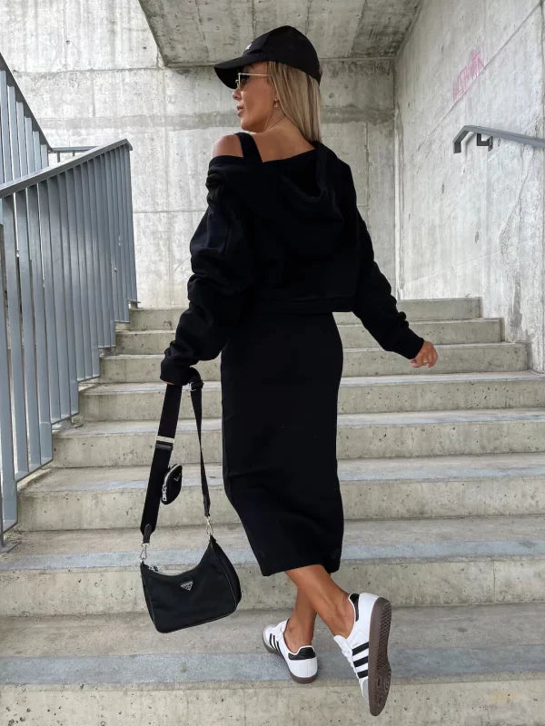 ELEGANTES KLEID UND SWEATSHIRT