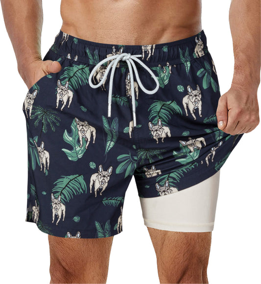 Marineblaue Badeshorts mit lebendigem
