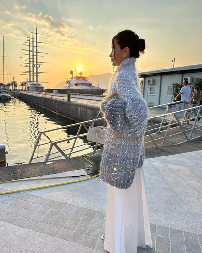 Arina - Elegante Glitzerende Strickjacke Mit Reißverschluss