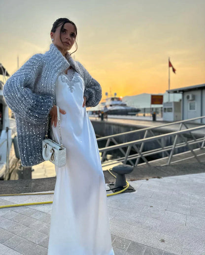 Arina - Elegante Glitzerende Strickjacke Mit Reißverschluss