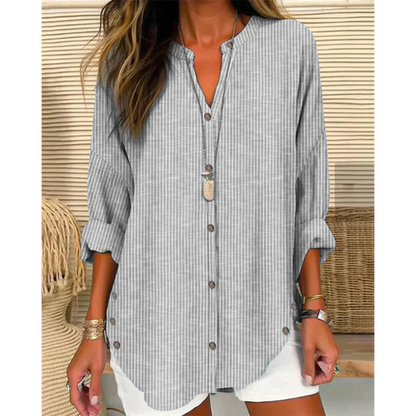 Maricar - Top mit Streifendruck am V-Ausschnitt