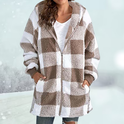 ZIVA -  Karierte Strickjacke mit Kapuze