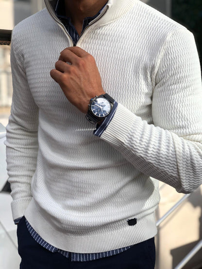 Slim-Fit Zippered Half-Necked Knitwear Ecru-baagr.myshopify.com-sweatshirts-BOJONI